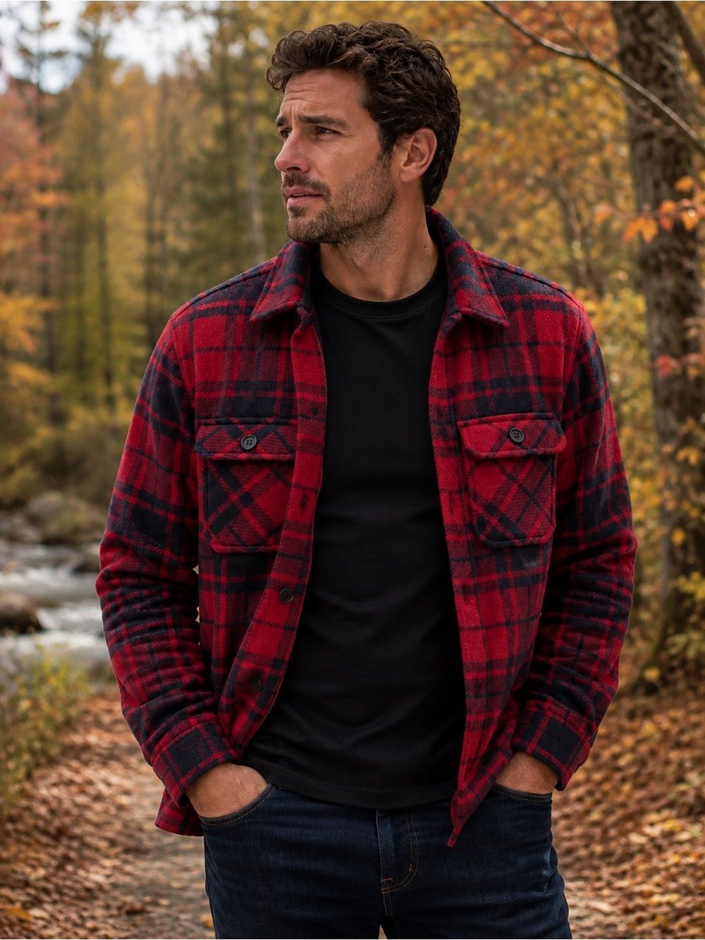 Tommy Hilfiger Red & Black Plaid Flannel Sherpa Lined Shirt Jacket Small EUC